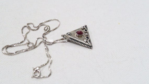 Unique sterling ruby triangle pendant with flower… - image 4