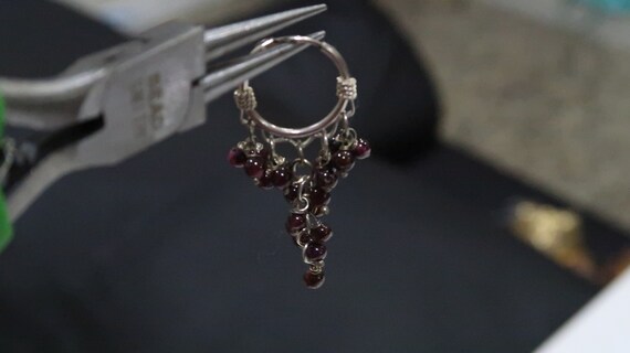 Sterling rhodolite garnet grape cluster hoop earr… - image 6