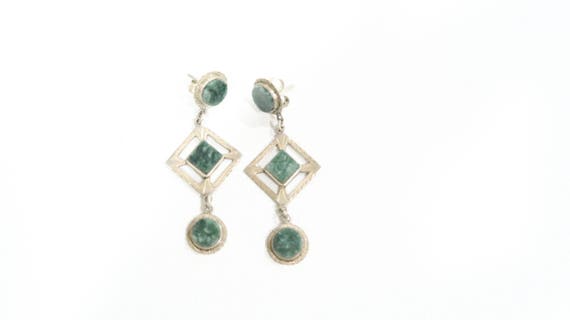 Moss green agate sterling dangle earrings - image 2