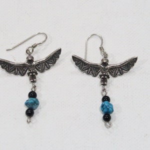 Sterling silver turquoise and lapis hopi eagle kachina earrings