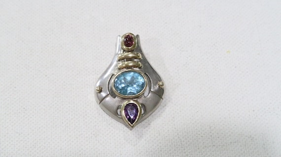 Solid sterling silver with gold plating pendant w… - image 1