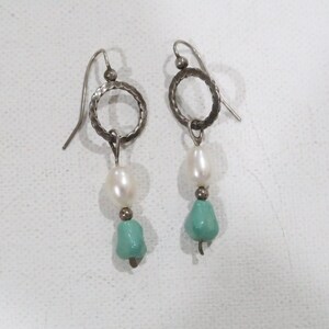 Beautiful vintage turquoise and pearl sterling earrings image 2