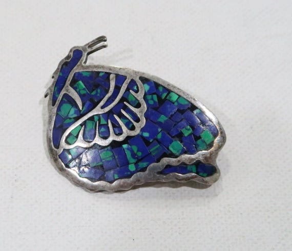 Vintage Taxco Mexico Sterling Silver Crushed Lapis, Turquoise