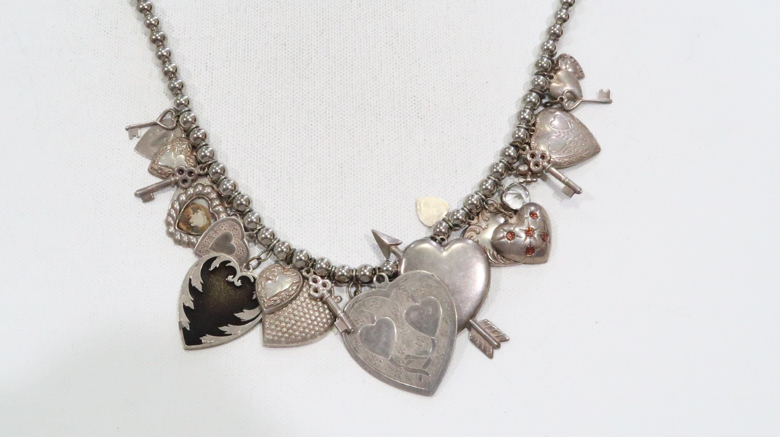 Vintage Pididdly Links Victorian Style Heart Charm Silver Tone