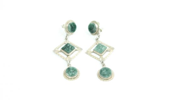 Moss green agate sterling dangle earrings - image 3