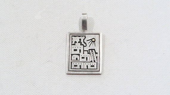 Native American Important Joe Coriz Santo Domingo Sterling Silver 14k Gold Pueblo Pendant Native American Important Joe Coriz Santo Domingo Sterling Silver 14k Gold Pueblo Pendant