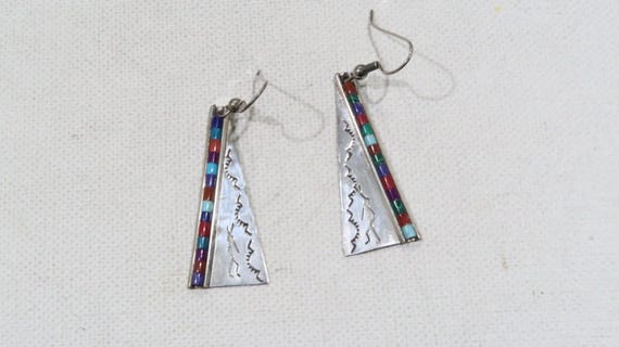 Native triangular earrings with multi stones bead… - image 2