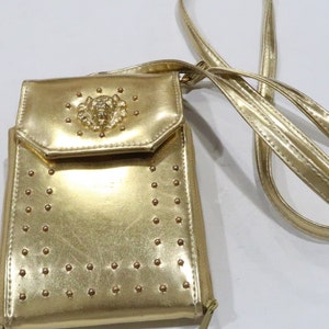 Bolso bandolera/embrague de noche vintage con cabeza de león en color oro amarillento con cartera y múltiples compartimentos