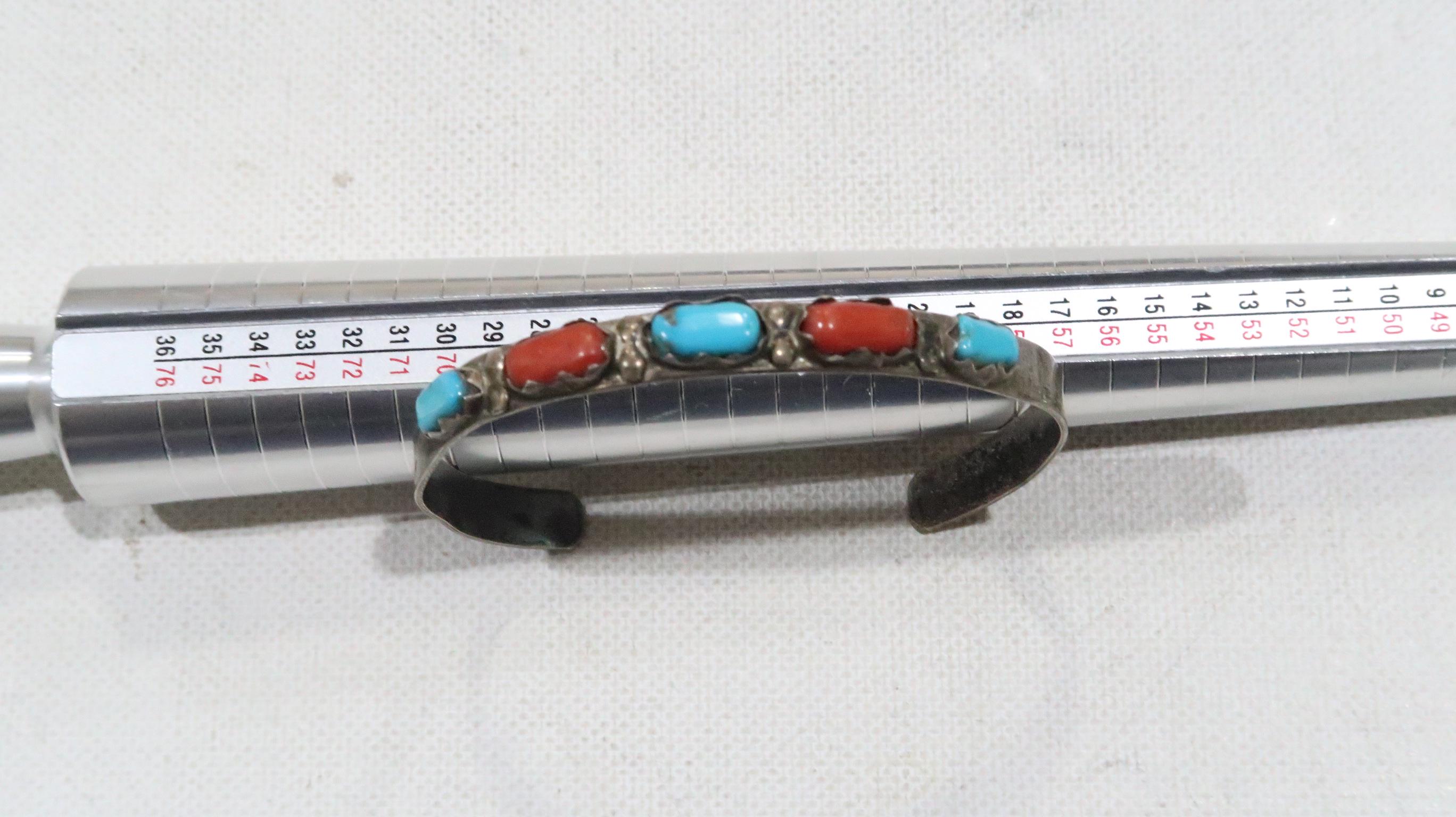 Remarkable 13 Story Vintage Native American Zuni Coral Sterling Silver Bracelet Signed Remarkable 13 Story Vintage Native American Zuni Coral Sterling Silver Bracelet Signed