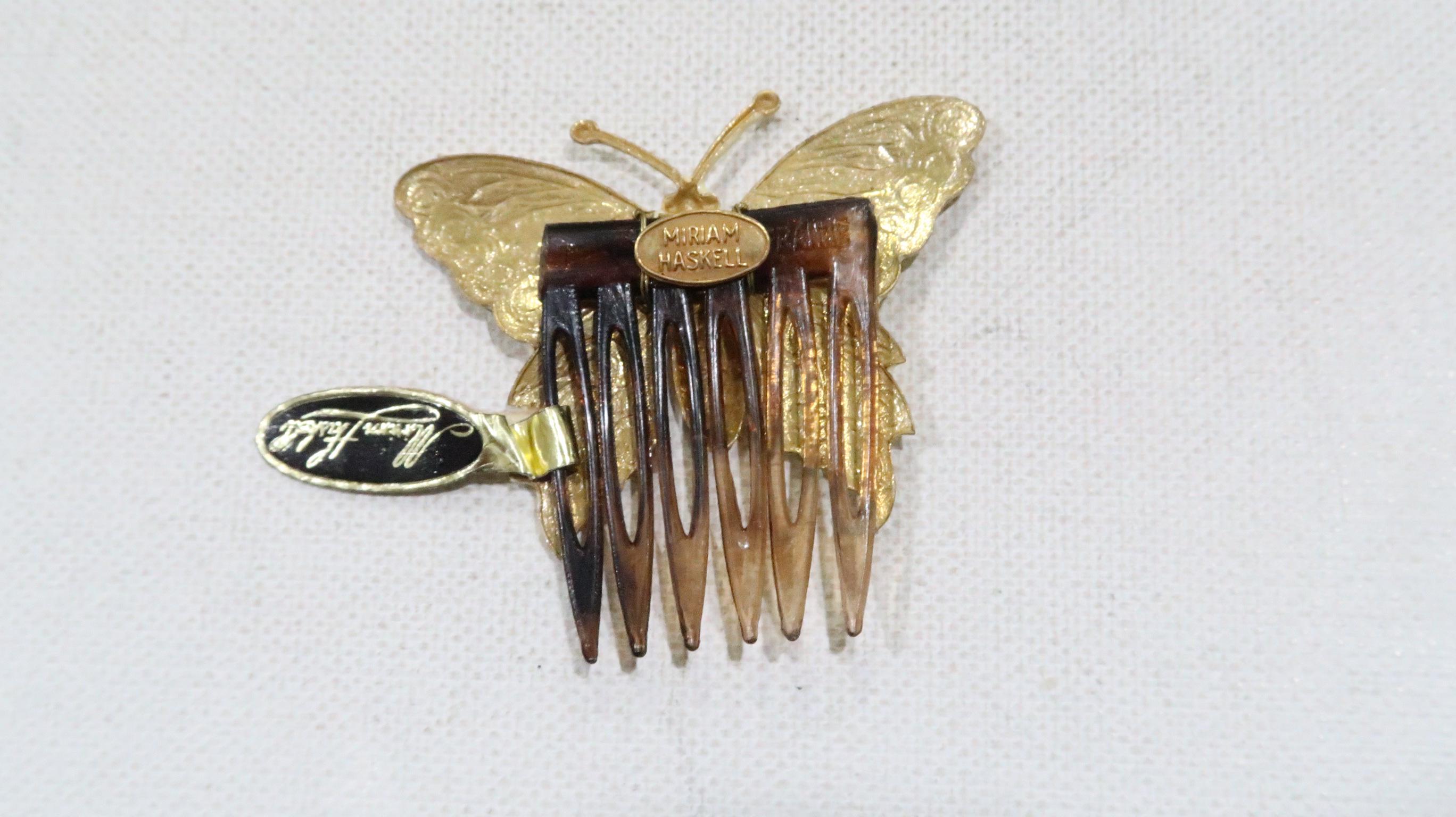 Signed Miriam Haskell Gold Butterfly Hair Comb  Accessory Miriam Haskell Cream Enamel Butterfly Celluloid Hair Comb  main image 3