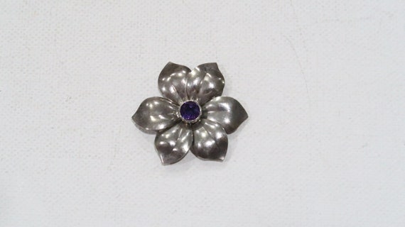 Vintage K&B sterling amethyst flower pendant very… - image 1