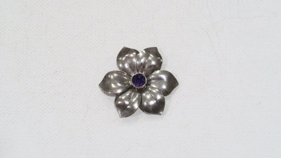 Vintage K&B sterling amethyst flower pendant very… - image 2