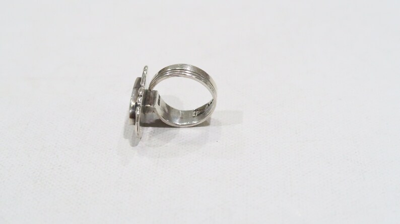 Navajo artist Aaron Toadlena lapis and peach moonstone inlay ring size 6.5-7