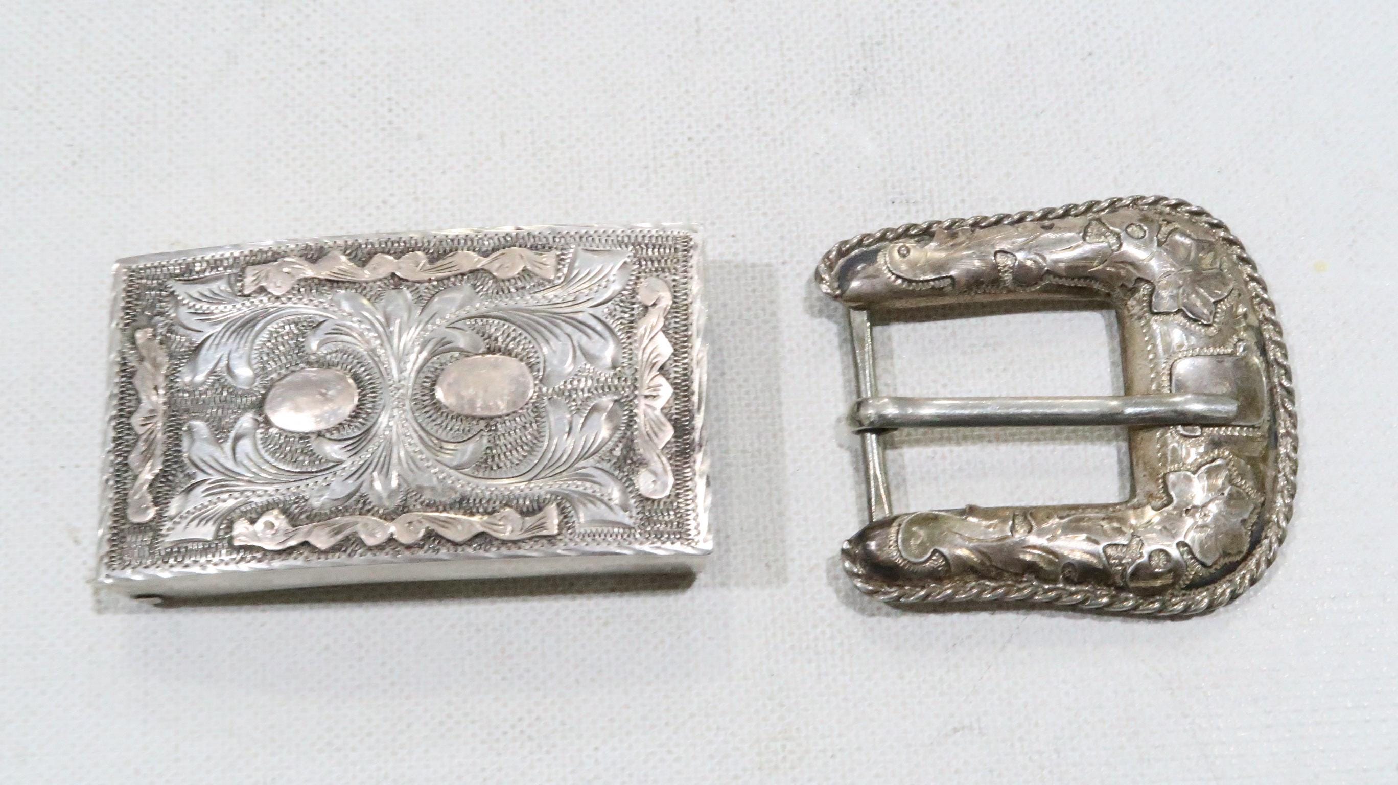 Two Old Vintage Hand Engraved Belt Buckles JCL Guadalajara JCL 925