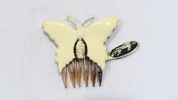 Miriam Haskell cream enamel butterfly celluloid h… - image 5