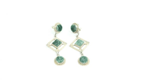 Moss green agate sterling dangle earrings - image 4