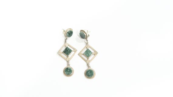 Moss green agate sterling dangle earrings - image 1