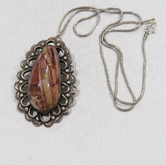 Stunning Native American? Mexican fire opal/cantera opal sterling pendant necklace
