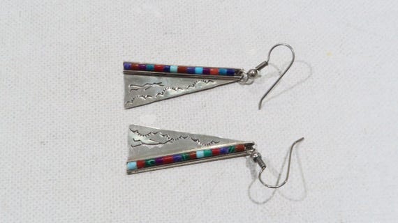 Native triangular earrings with multi stones bead… - image 4