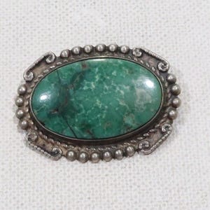 Stunning old pawn green turquoise or variscite sterling brooch