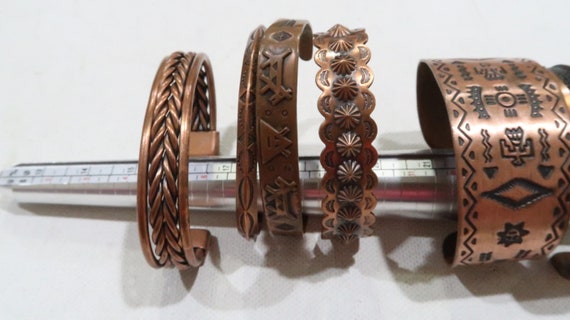 Copper Native American cuff lot wth earrings,broo… - image 2