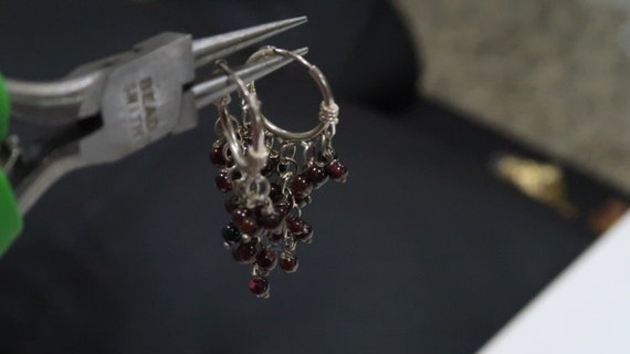 Sterling rhodolite garnet grape cluster hoop earr… - image 5