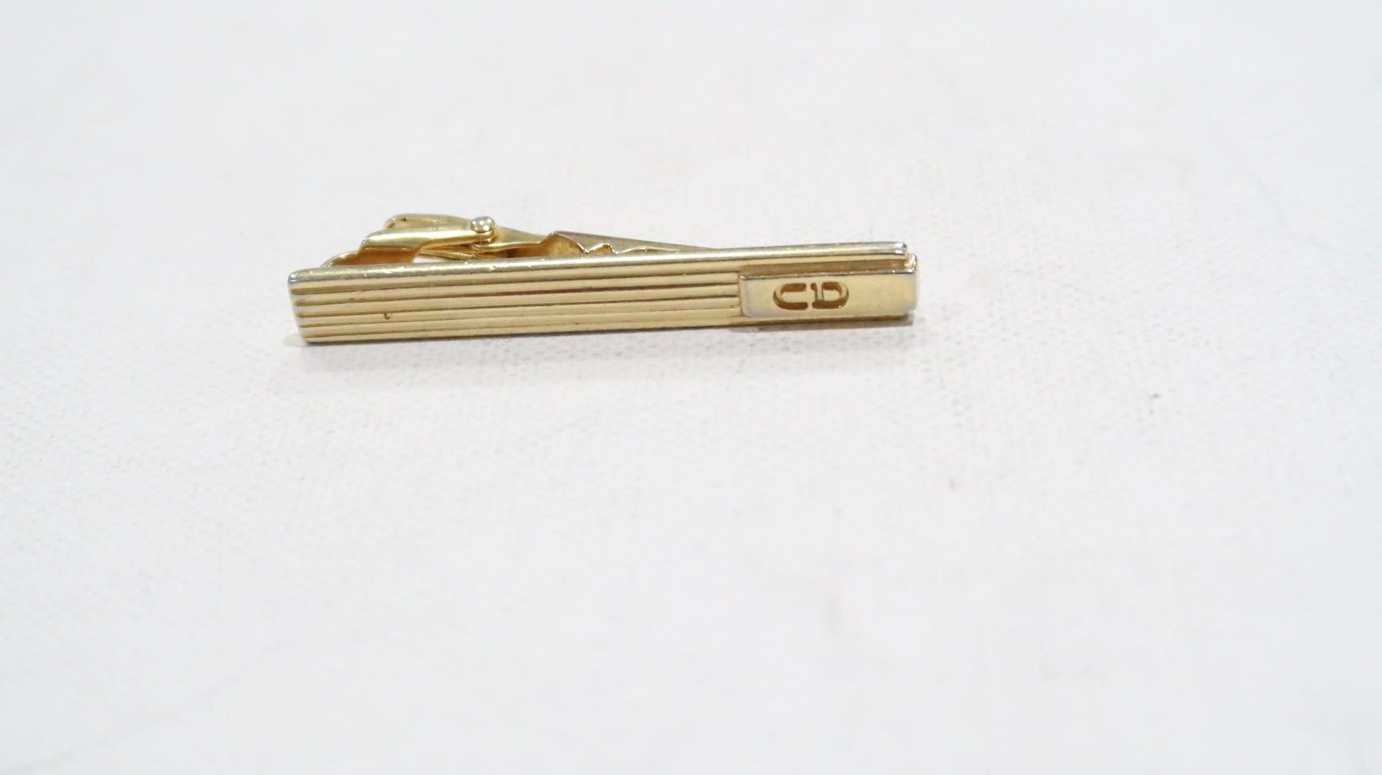 Christian Dior Vintage Square Dior Logo Goldtone Tie Pin In Original Box