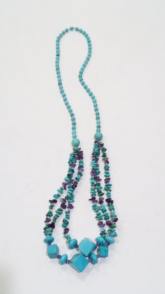 Unique turquoise,amethyst bead necklace - image 3