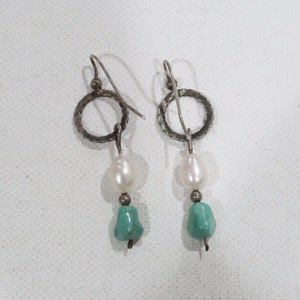 Beautiful vintage turquoise and pearl sterling earrings image 5