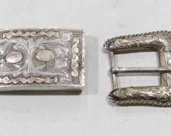 Two Old Vintage Hand Engraved Belt Buckles JCL Guadalajara  display picture 1