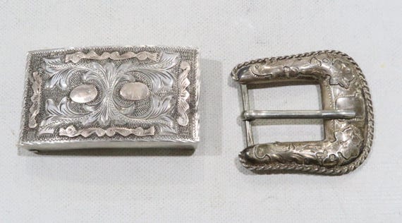 Two Old Vintage Hand Engraved Belt Buckles JCL Guadalajara  display picture 2