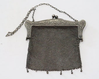 Victorian art nouveau German silver mesh purse