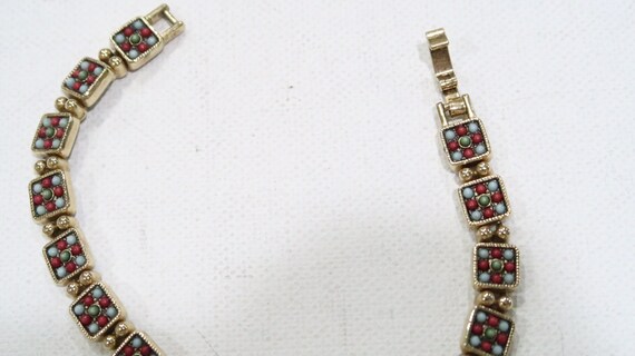 Vintage seed bead chez glass looking bracelet red… - image 7