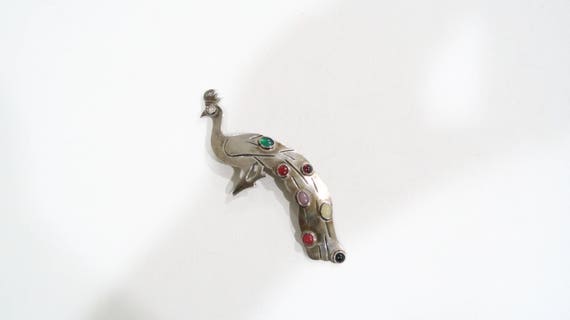 Big taxco sterling peacock brooch with gemstones - image 3