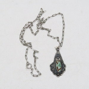 Navajo dead pawn Fred Harvey Era turquoise pendant with paper clip chain