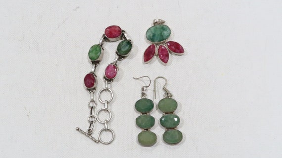 Raw ruby and raw emerald? pendant, bracelet, earr… - image 4