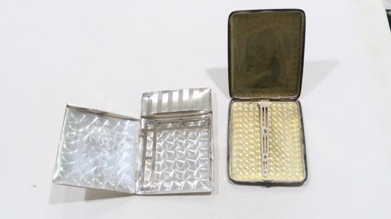 elgin american sterling silver cigarette case Lot of Vintage Elgin Cigarette Cases, One Sterling and the Other Silver  Tone