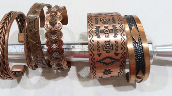 Copper Native American cuff lot wth earrings,broo… - image 5