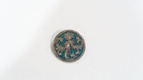 Sterling Mexican flower motif inlaid turquoise ch… - image 2