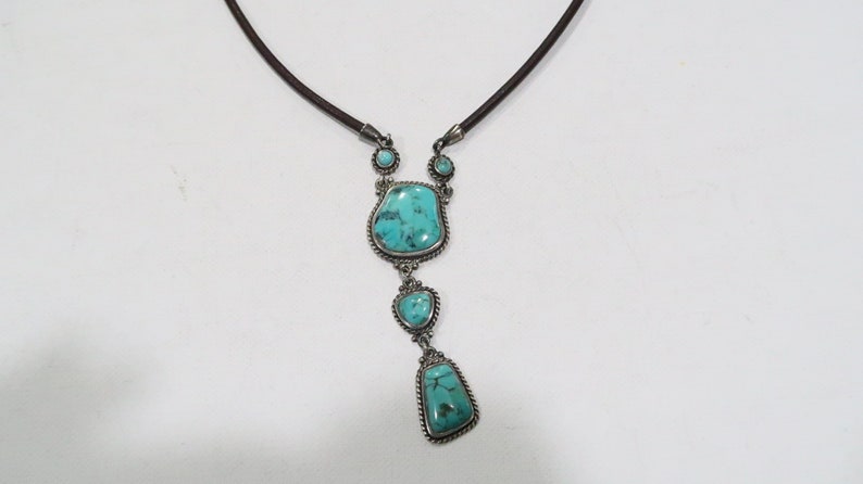 Sterling silver Barse turquoise drop necklace on a brown leather cord