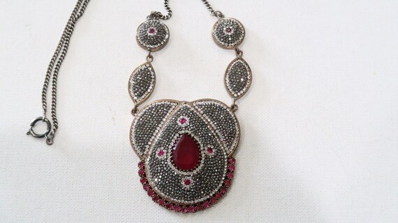Large sterling Turkish ruby, marcasite/crystals, … - image 3
