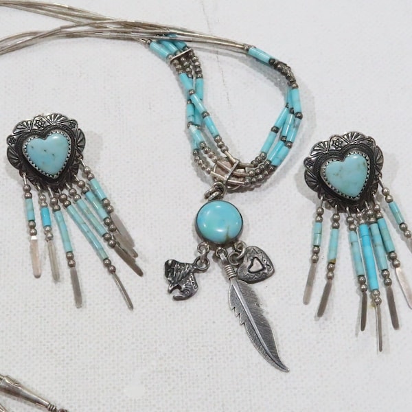 Quoc Turquoise Albuquerque QT Sterling heart fringe dangle earrings
