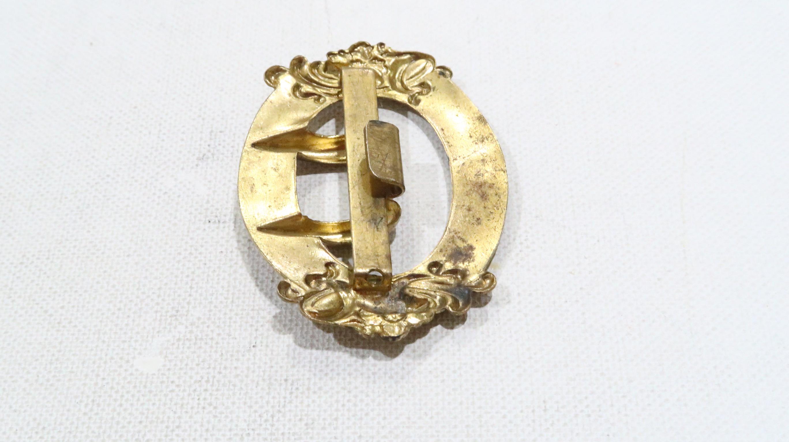Art Nouveau Belt Buckle Gilded Brass With Amethyst Glass 