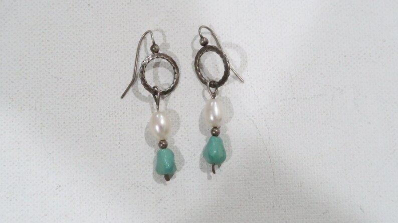 Beautiful vintage turquoise and pearl sterling earrings image 1