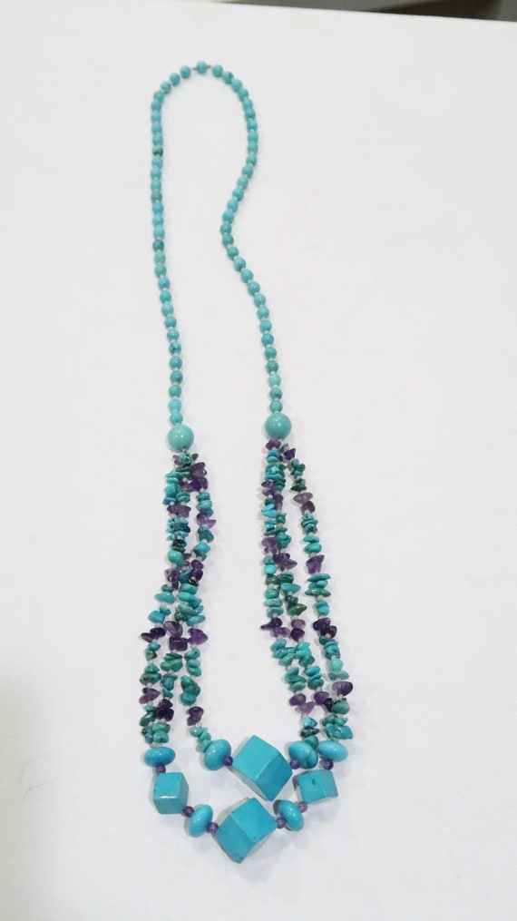 Unique turquoise,amethyst bead necklace - image 2