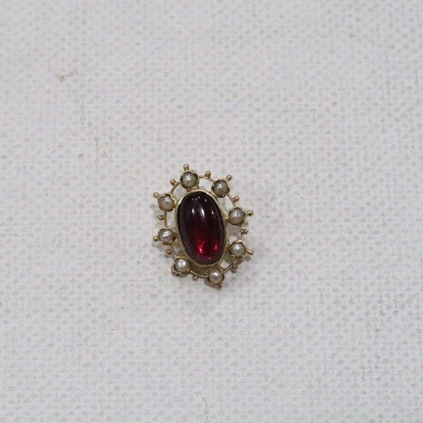 Victorian 1900s Garnet pearl 14K gold hat handkerchief pin conversion pendant