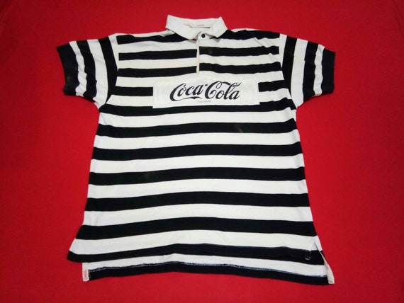 vintage coca cola rugby stripe medium mens polo sh