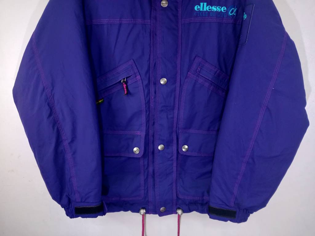 Vintage Ellesse Ski Wear Blue Jacket Large Ellesse Italia Colorblock Skiing  Sportswear Cold Weather Sports Snow Winter Coat Size L 