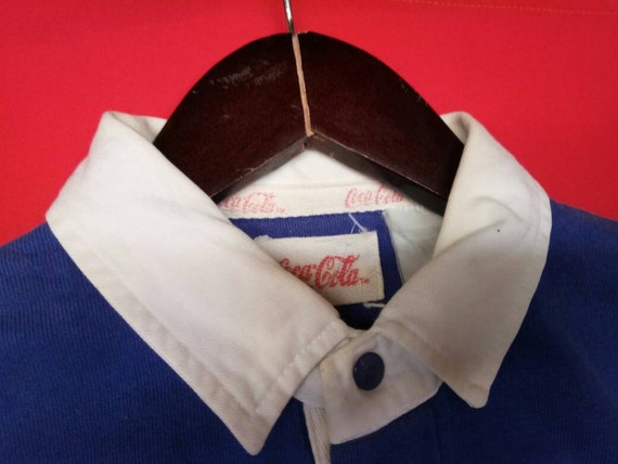 Vintage Coca Cola Polo Rugby Shirt Medium Blue 19… - image 5