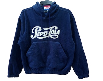 vintage Pepsi Cola bleu foncé grand sweat-shirt en polaire Pepsi Cola pull à capuche taille L